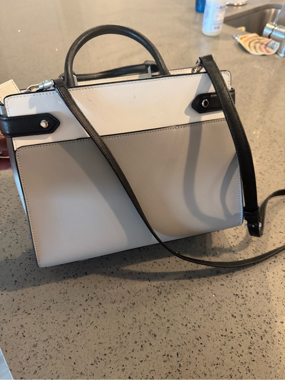 kate spade Two-Tone Leather Satchel in White, Gray and Black - Picture 3 of 7